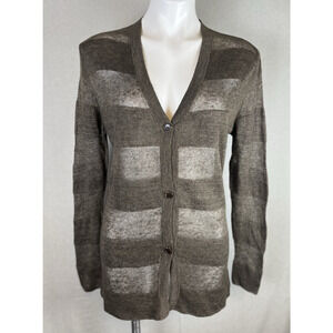 LAFAYETTE 148 NY Earthy Hemp Brown Open Knit V Neck Cardigan Sweater Size Medium